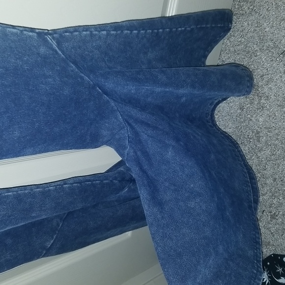 Earthbound Trading Co Flower Child Blue Flare Pants Sz S - Picture 6 of 8